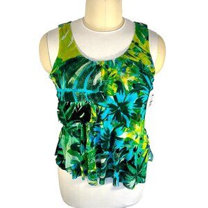 Chaus - Women's L Tank Blouse Ruffle Front Lime Blosson Stretch NWT